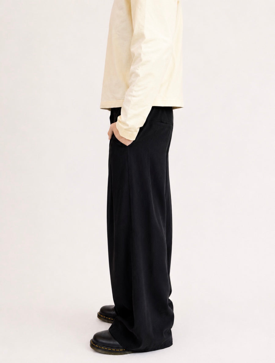 Wide Leg Double Pleated Trousers