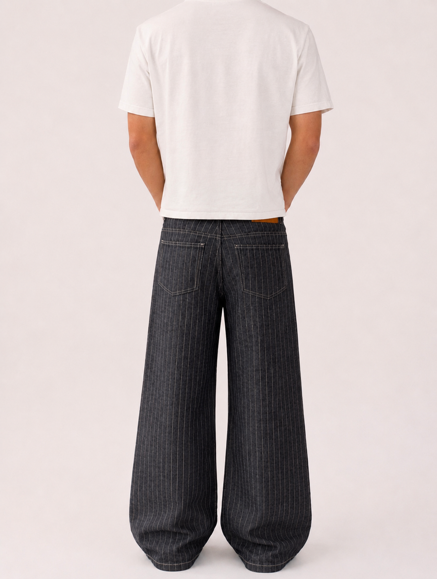 Pinstripe Wide Leg Denim