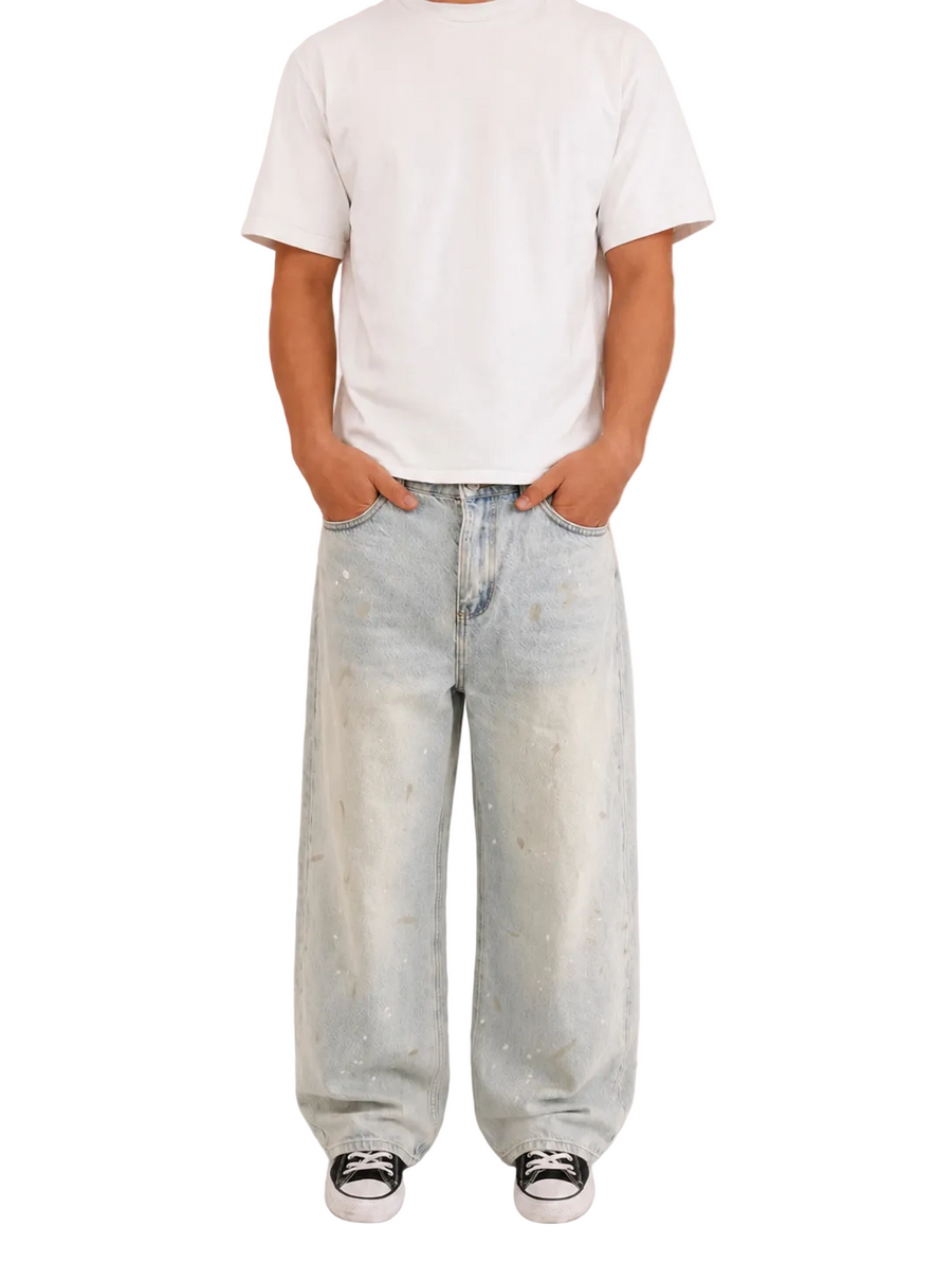 Blue Paint Splatter Wide Leg Denim