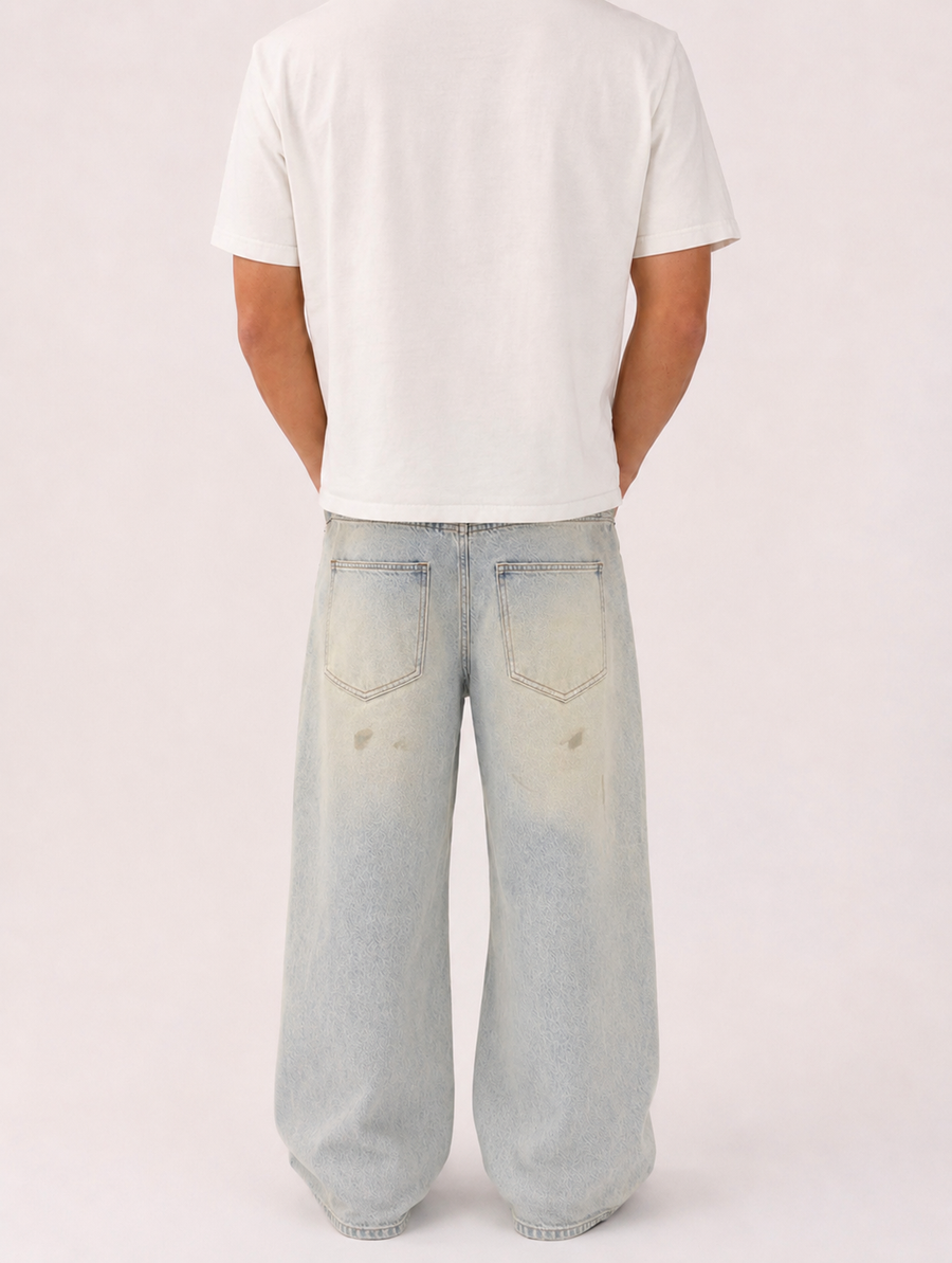 Blue Paint Splatter Wide Leg Denim